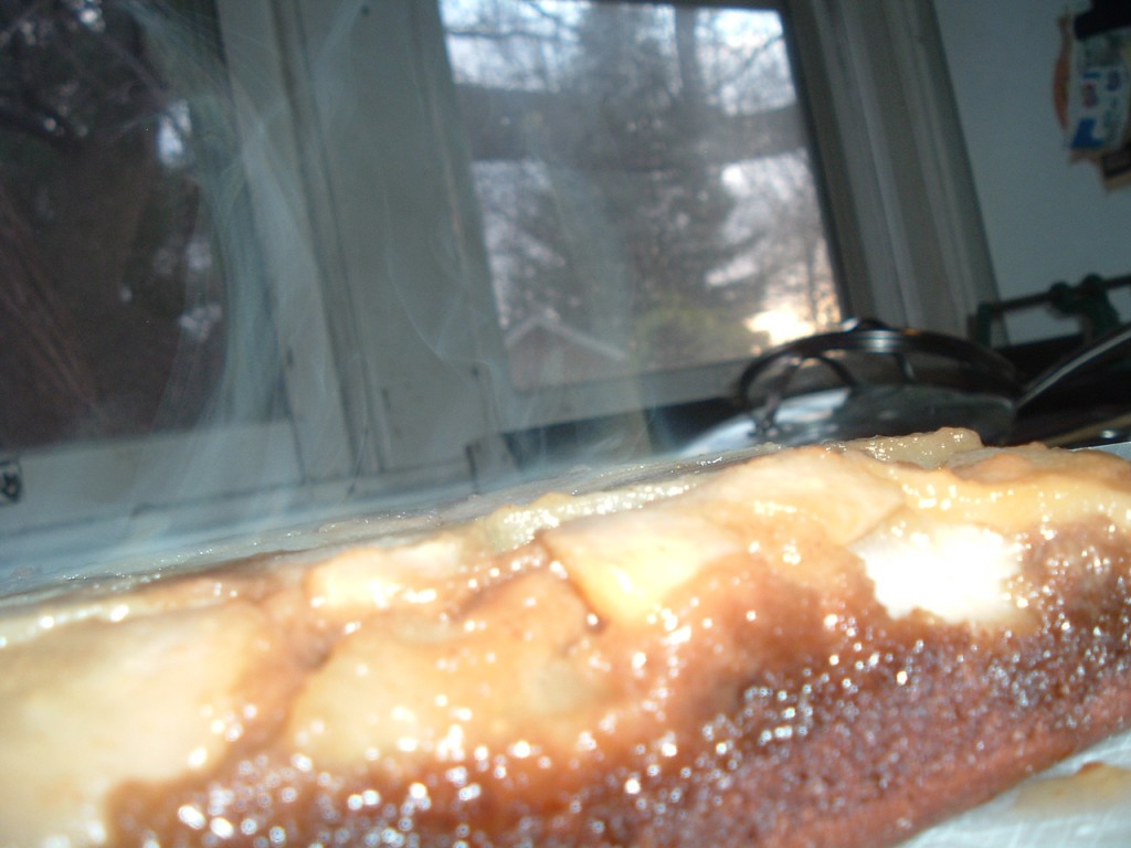 Put up several pics of the Gingerbread on FB. If you look closely you can see the aroma rising of the pears.