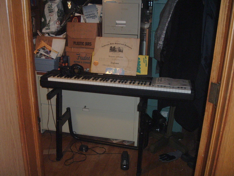 Put the electric piano in the side room, so I can sneak off and practice.